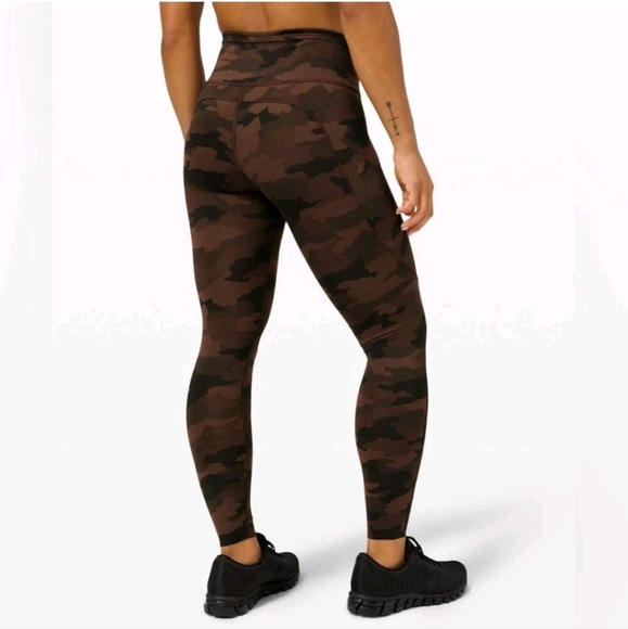 Lululemon Fast & Free Heritage 365 Brown Earth Camo Tight Womens Size 10 - Picture 12 of 13